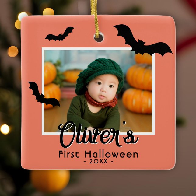Baby's First Halloween Black Bats Photo  Ceramic Ornament (Creator Uploaded)