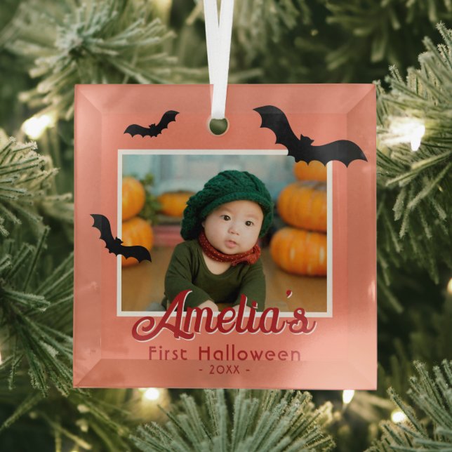 Baby's First Halloween Black Bats Photo  Glass Ornament (Insitu)