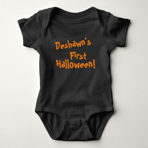 Babys First Halloween Black with Orange Lettering Baby Bodysuit