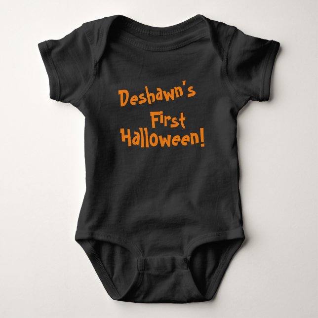 Baby's First Halloween Black with Orange Lettering Baby Bodysuit (Front)