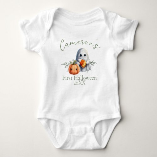 Babys First Halloween Custom Name Ghost Baby Bodysuit