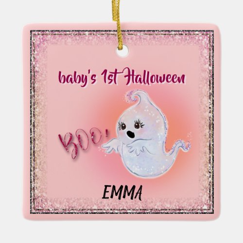 Babys first Halloween decoration Cute ghost pink Ceramic Ornament