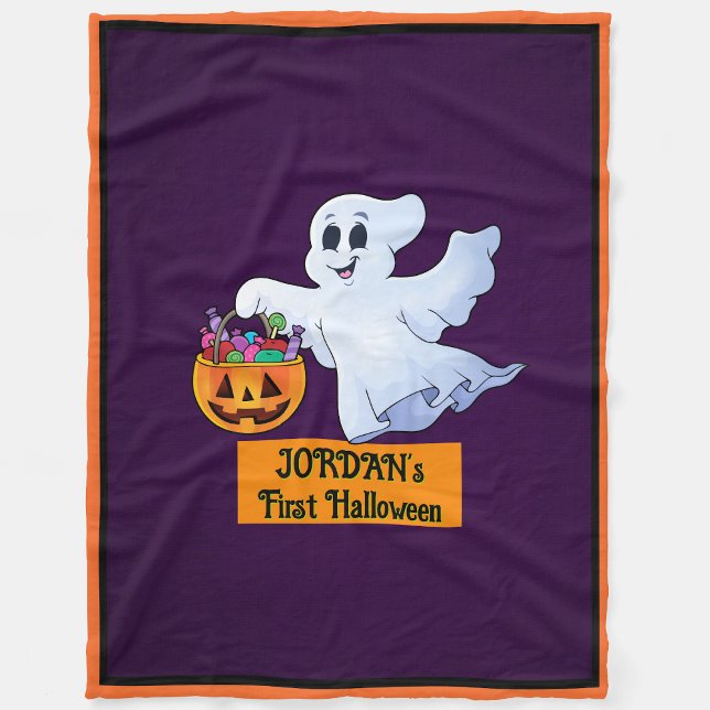 Baby's First Halloween Personalize Name Cute Ghost Fleece Blanket (Creator Uploaded)