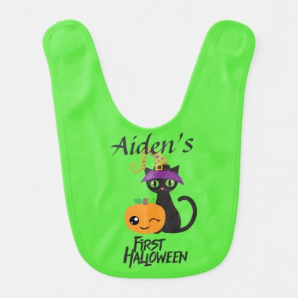 Baby&#39;s First Halloween Personalized Black Cat Bib