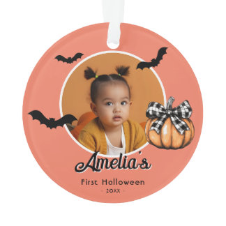 Baby's First Halloween Pumpkin Bats Photo  Ornament