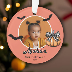 Baby's First Halloween Pumpkin Bats Photo Ornament