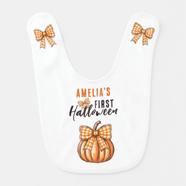 Baby's First Halloween Pumpkin Bow  Baby Bib (Front)