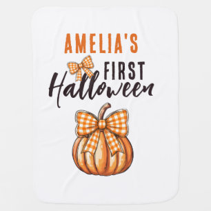 Baby's First Halloween Pumpkin Bow Baby Blanket