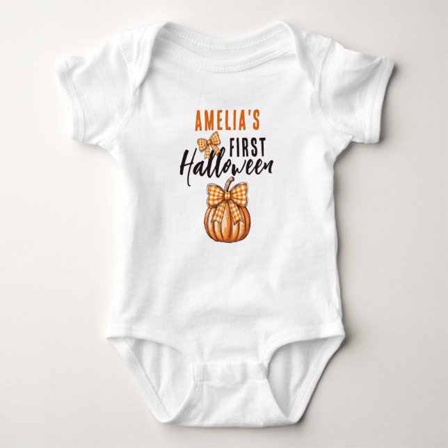 Baby's First Halloween Pumpkin Bow  Baby Bodysuit (Front)