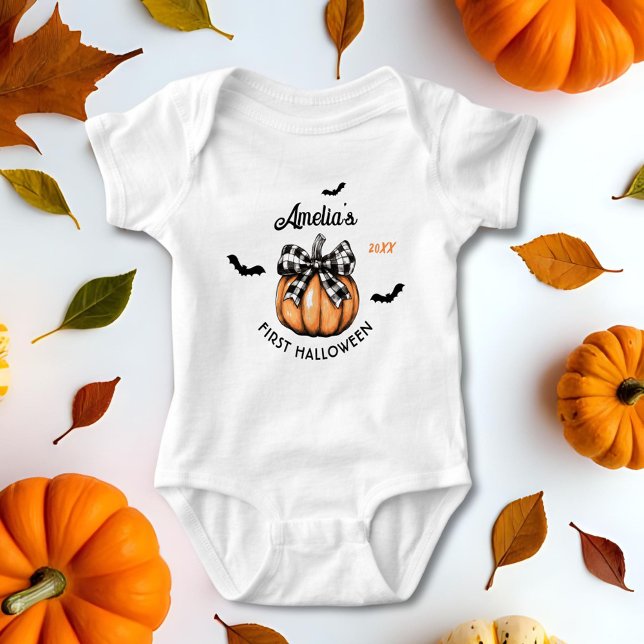 Baby's First Halloween Pumpkin Bow Bats  Baby Bodysuit (Creator Uploaded)