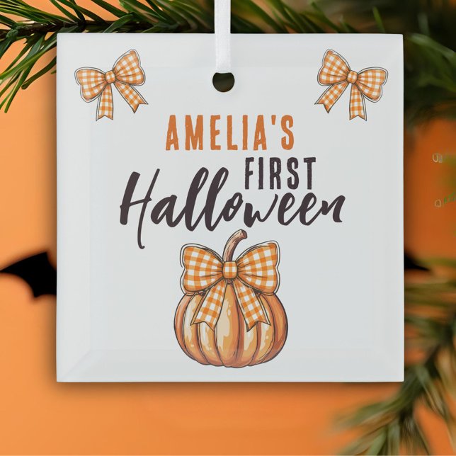 Baby's First Halloween Pumpkin Bow  Glass Ornament (Creator Uploaded)