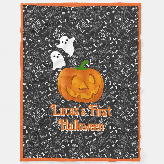 Baby's First Halloween Pumpkin Personalize Name Fleece Blanket (Creator Uploaded)