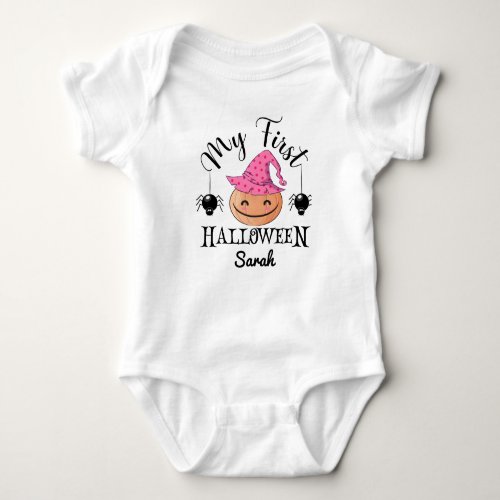 Babys First Halloween Pumpkin With Custom Name Baby Bodysuit