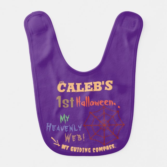 Baby's First Halloween, Spider Web on Royal Purple Baby Bib (Front)