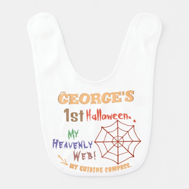 Baby's First Halloween, Spider Web on White Baby Bib (Front)