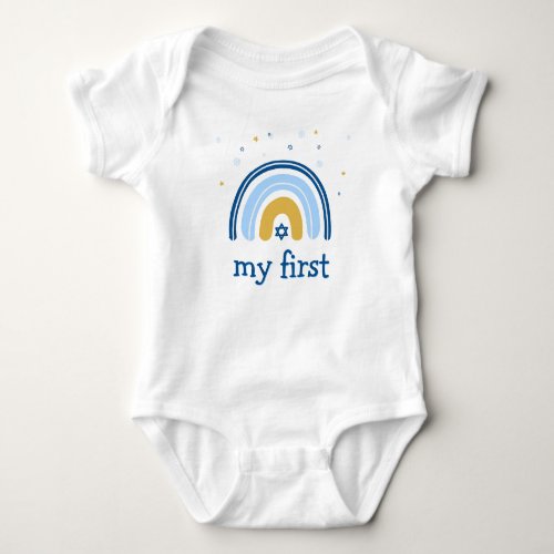 Babys First Hanukkah Cute Menorah Rainbow Baby Bodysuit