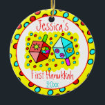 Baby's First Hanukkah - TWO-SIDED Ceramic Ornament<br><div class="desc">Great gift for the parents of any child celebrating his or her first Hanukkah!  Customize the child's name and year of celebration.</div>
