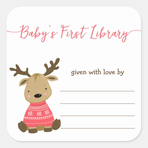 Babys First Library baby shower bookplate