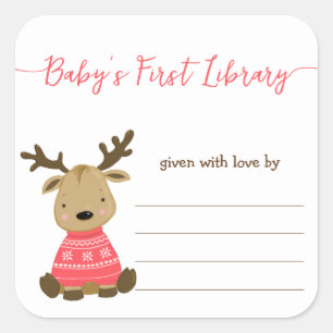 Baby's First Library, baby shower bookplate