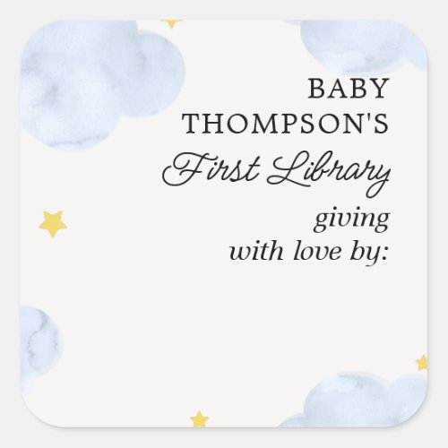 Babys First Library Bookplate Blue Clouds