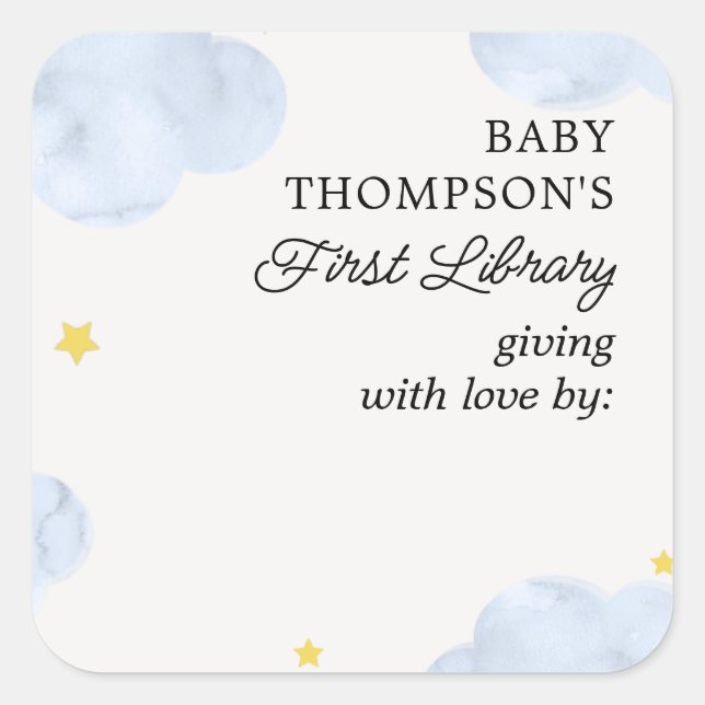 Baby's First Library Bookplate Blue Clouds (Front)
