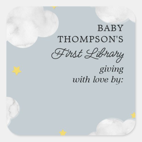 Babys First Library Bookplate Blue Gray Clouds