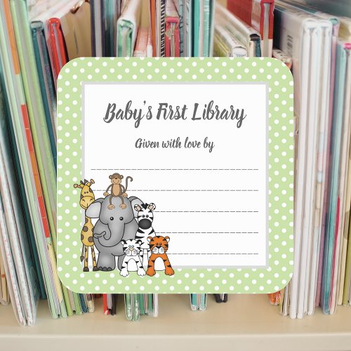 Babys First  Library bookplate bring a book Square Sticker