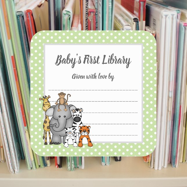 Baby's First  Library bookplate, bring a book Square Sticker (Creator Uploaded)