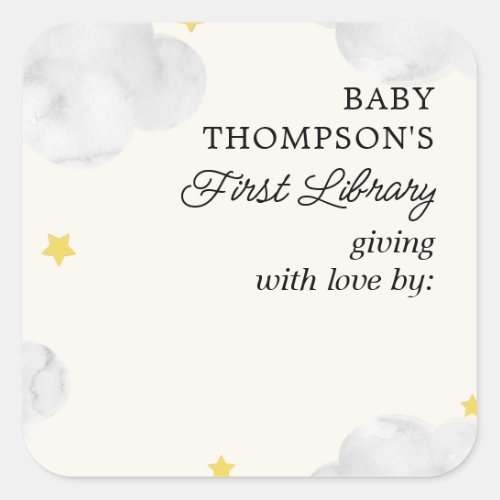 Babys First Library Bookplate Neutral Clouds