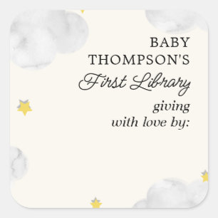 Baby's First Library Bookplate Neutral Clouds