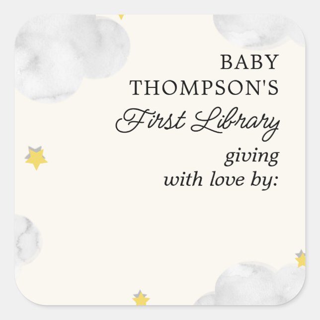 Baby's First Library Bookplate Neutral Clouds (Front)