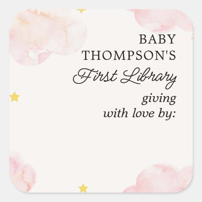 Baby's First Library Bookplate Pink Clouds (Front)