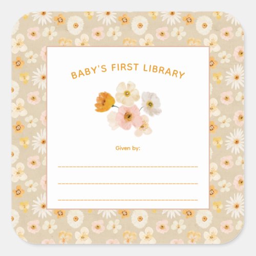 Babys First Library pressed flowers Square Sticker