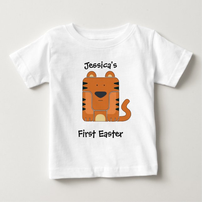 Baby's First Name and Event With Cute Tiger Baby T-Shirt (Front)