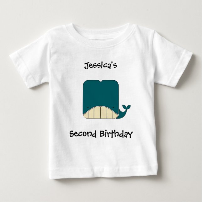 Baby's First Name and Event With Cute Whale Baby T-Shirt (Front)