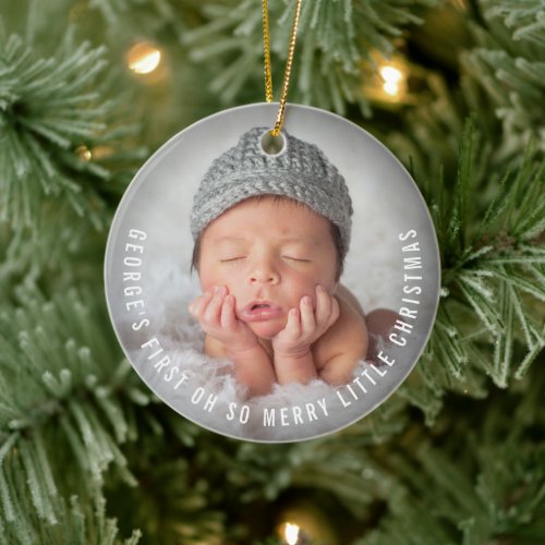 Babys First Oh So Merry Little Christmas 2 Photo Ceramic Ornament