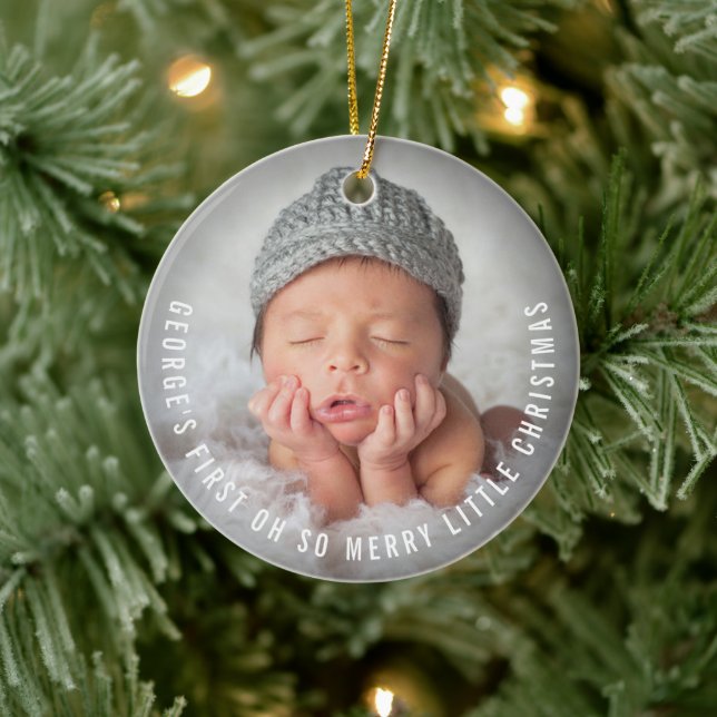 Baby's First Oh So Merry Little Christmas 2 Photo Ceramic Ornament (Tree)