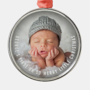 Baby's First Oh So Merry Little Christmas Photo Metal Ornament
