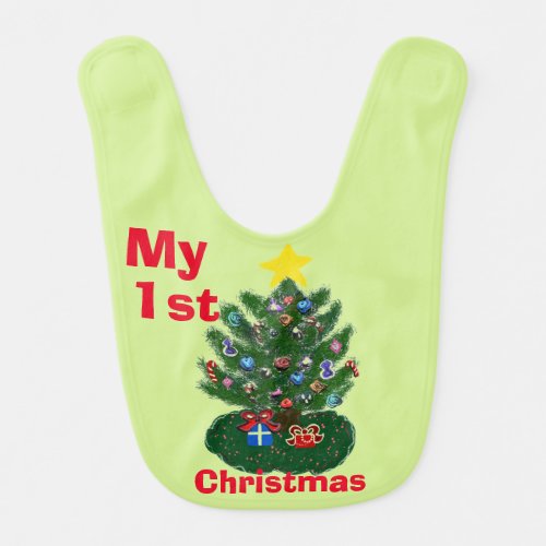 Babys First Old Fashioned Christmas Tree Bib