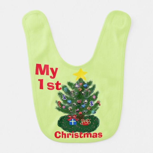 Baby's First Old Fashioned Christmas Tree Bib (Front)