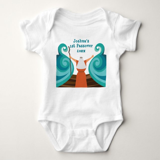 Baby's First Passover Cute Moses Custom Name Baby Bodysuit (Front)