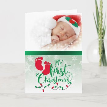 Baby's First Photo Christmas Card by ChristmasBellsRing at Zazzle