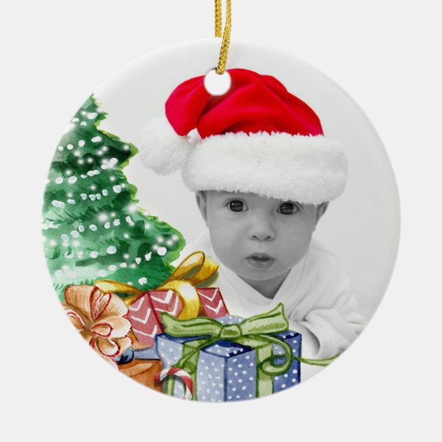 Baby's First Photo Christmas Ceramic Ornament (Front)