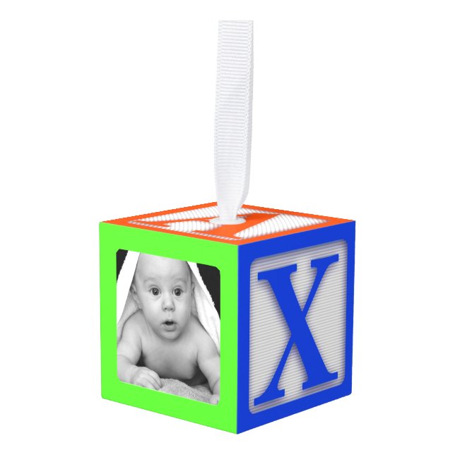 Babys First Photo Cube Ornament (Front Angled)
