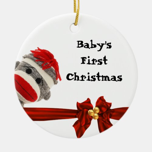 BABYS FIRST SOCK MONKEY ORNAMENT PERSONALIZED