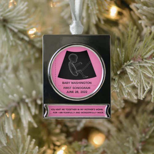 Babys First Sonogram _ Customizable Silver Plated Banner Ornament