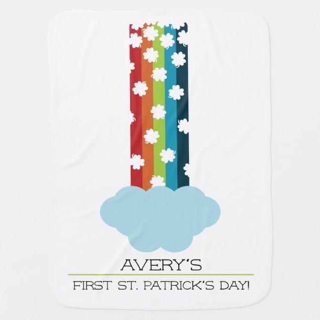 Baby's First St. Patrick's Day Rainbow Clover Baby Blanket (Front)