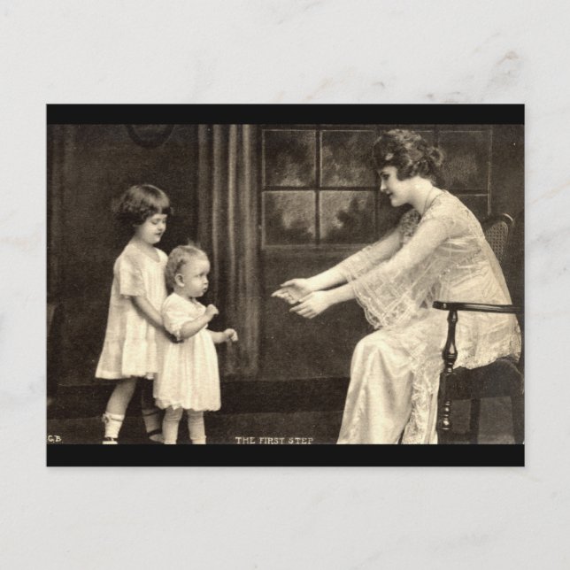 Baby's First Steps Vintage 1918 Postcard (Front)