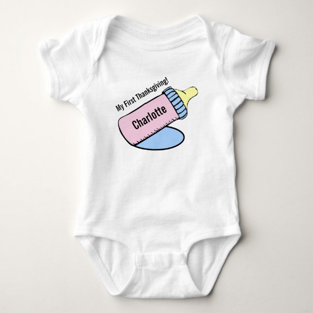 Baby's First Thanksgiving Baby Bottle Baby Bodysuit (Front)