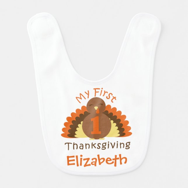 Baby's First Thanksgiving Cute Turkey Day Baby Bib (Front)